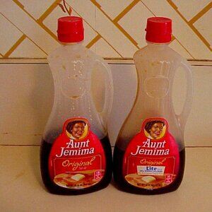 VTG Lot 2 Aunt Jemima Collectible Pancake Syrup Bottle Lite/Original Retire Logo